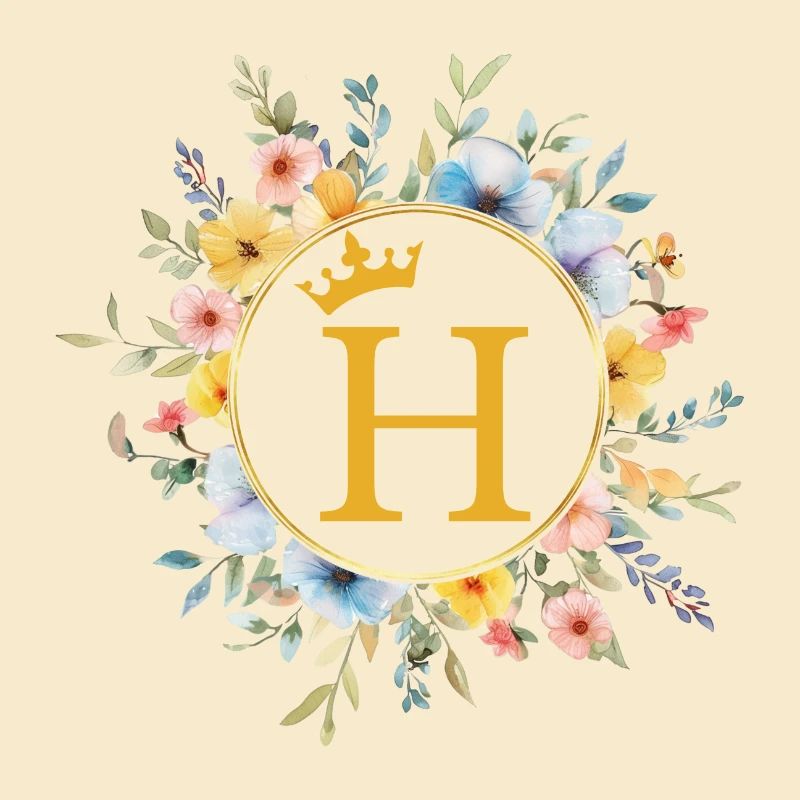 H Monogram, Flower Circle, Personalizable
