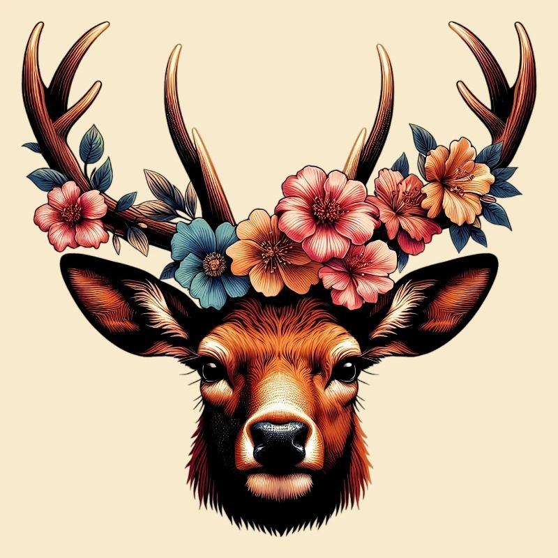 Cerf avec des fleurs