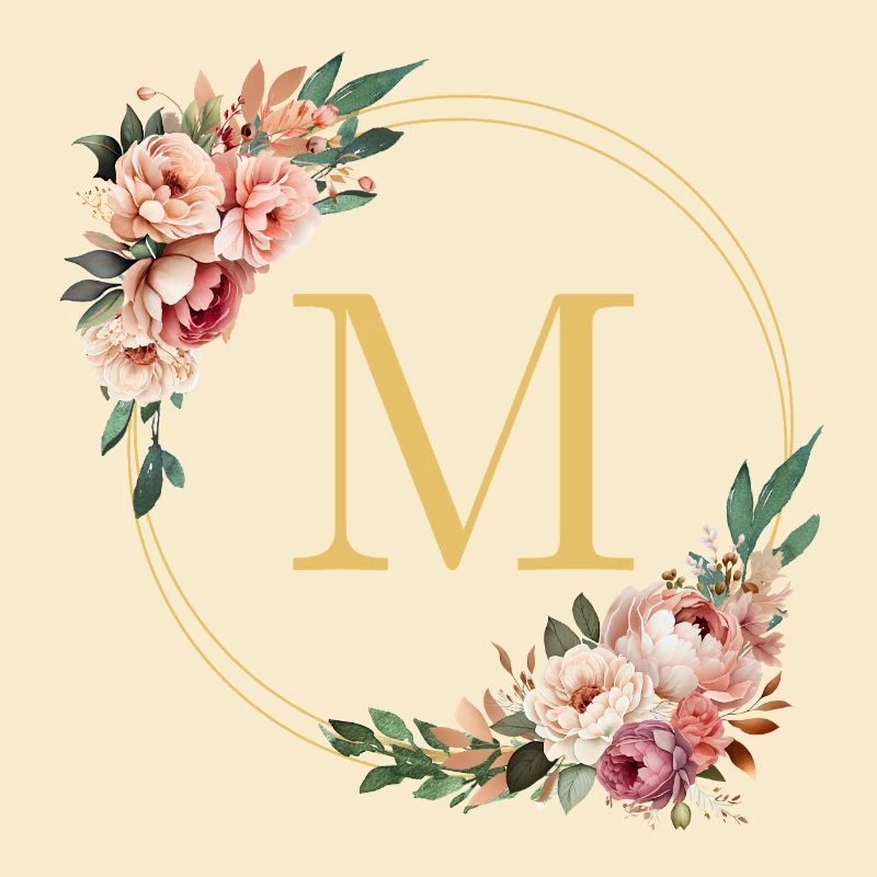 M Monogramm, Blumen-Kranz, personalisierbar