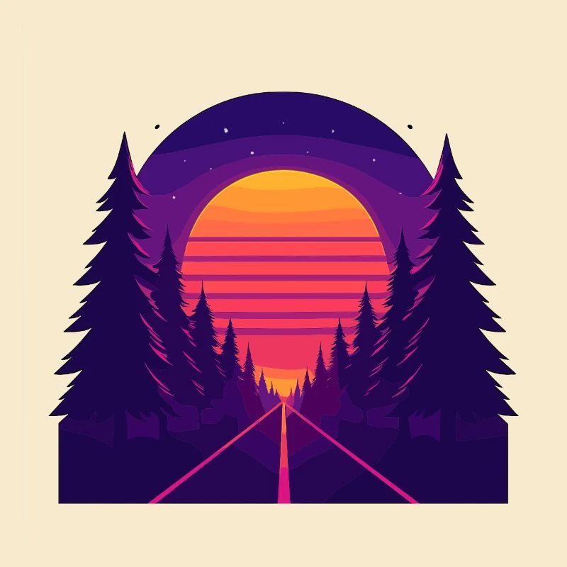 Neon Forest Drive – Coucher de soleil de style rétro