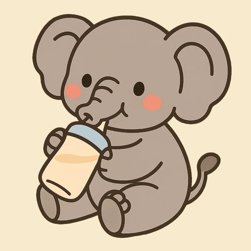Petit éléphant avec des bouteilles de lait