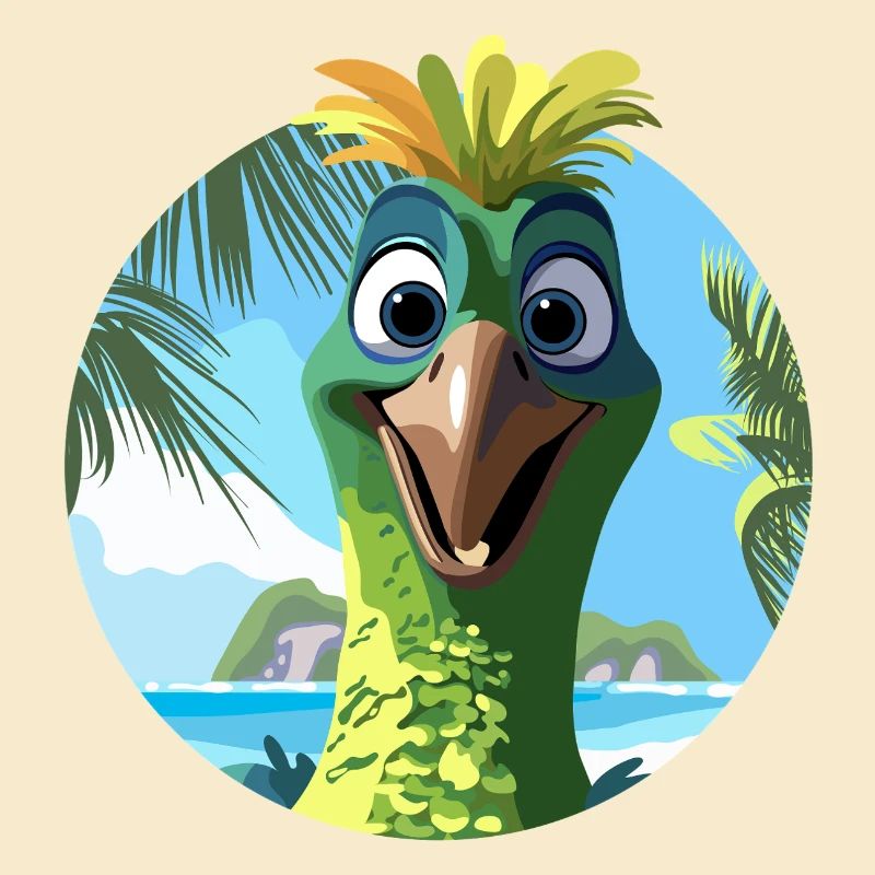 Exotic Bird and Palm Trees Drawing