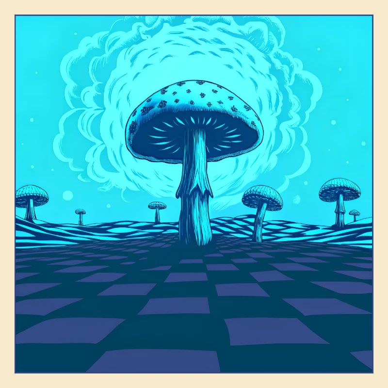 Scène Futuriste De Champignons Psychédéliques Bleus