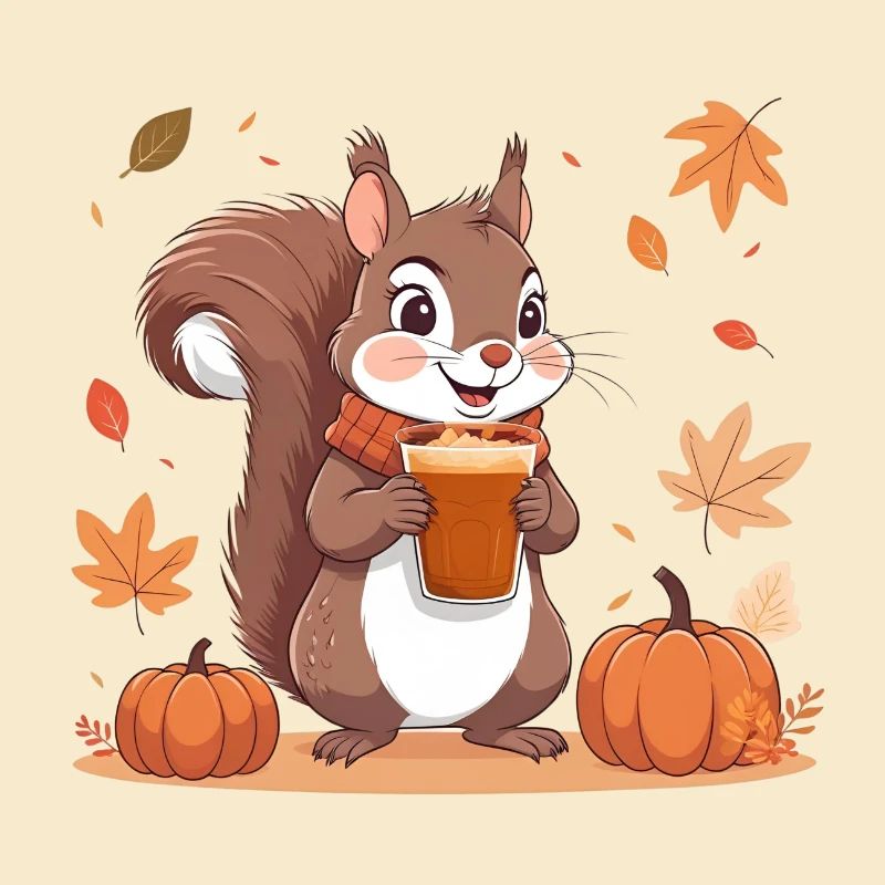 Süßes Eichhörnchen mit Pumpkin spice Latte Herbst 