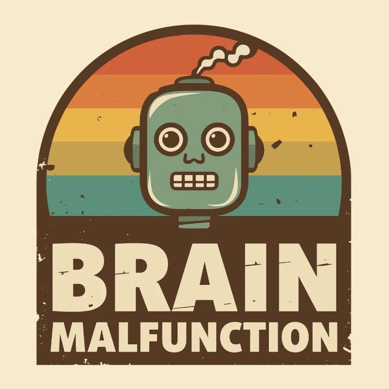 Retro Robot with Rainbow Sunset