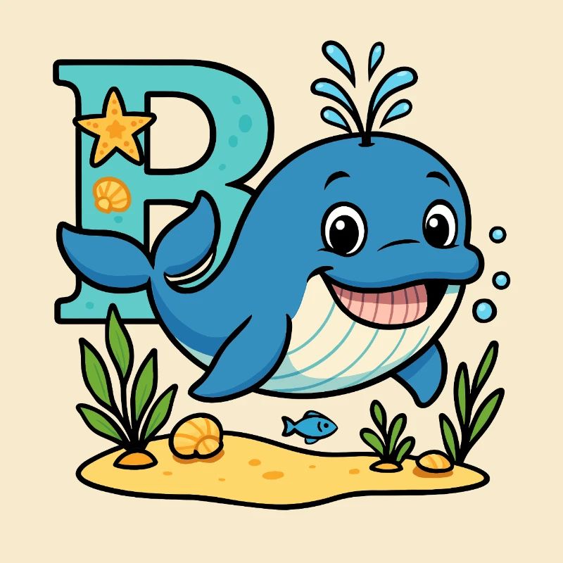 B comme… Baleine ! Design alphabet mignon