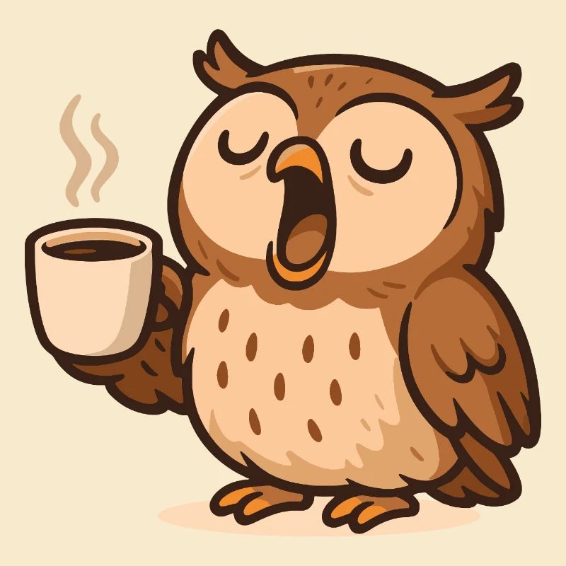 Coffee Drinking Owl Illustration