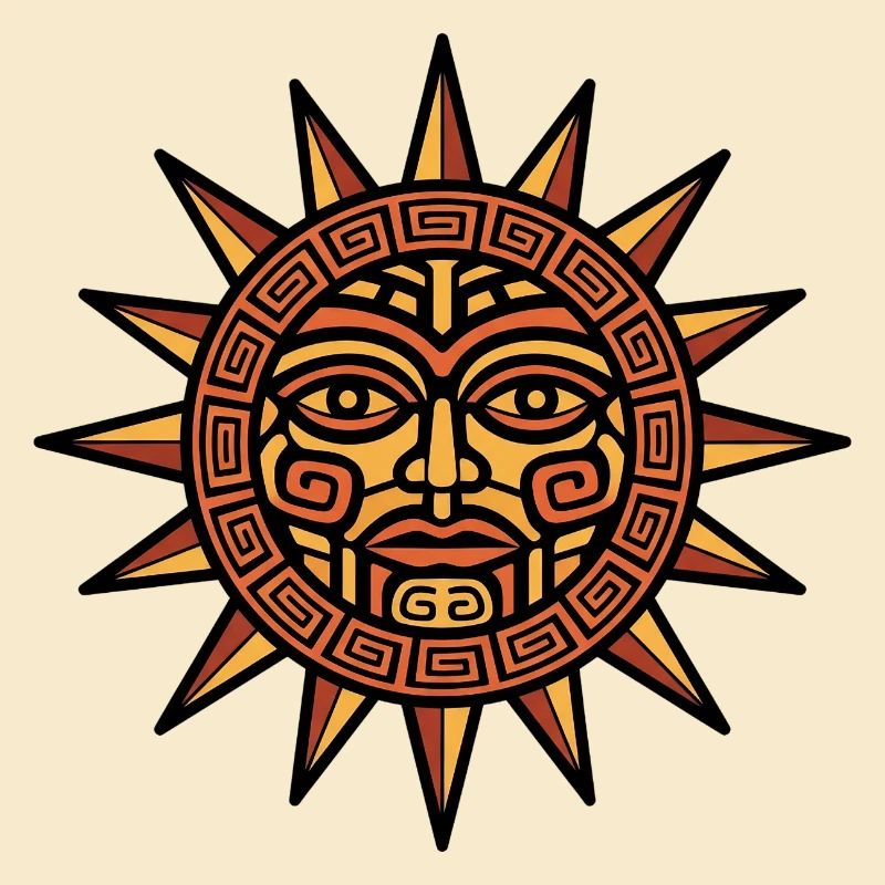 Aztec Sun Face Geometric Emblem