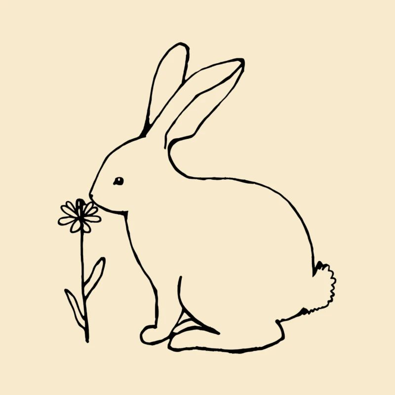 Lapin sentant une fleur dessin au trait