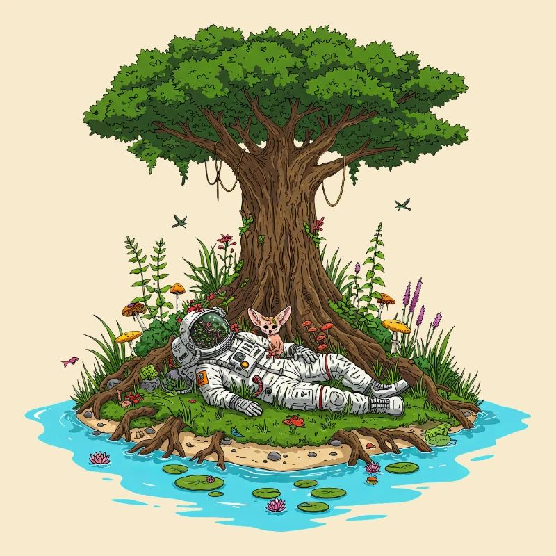 Astronaut Dog Island Dreamscape