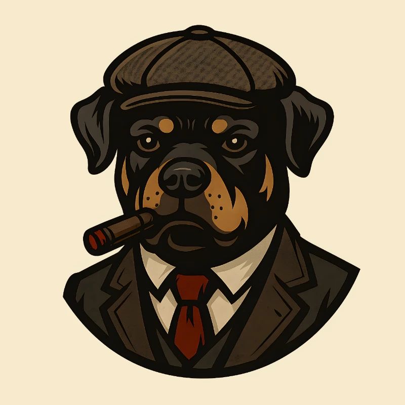 Rottweiler Hund im Anzug mit Zigarre