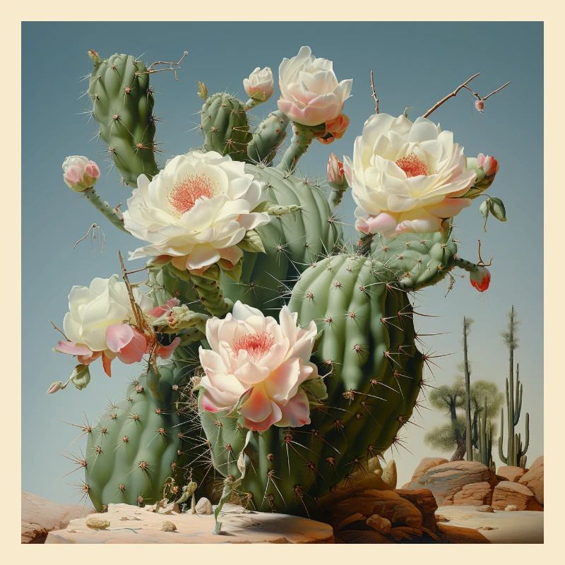 Cactus flowers in the desert light