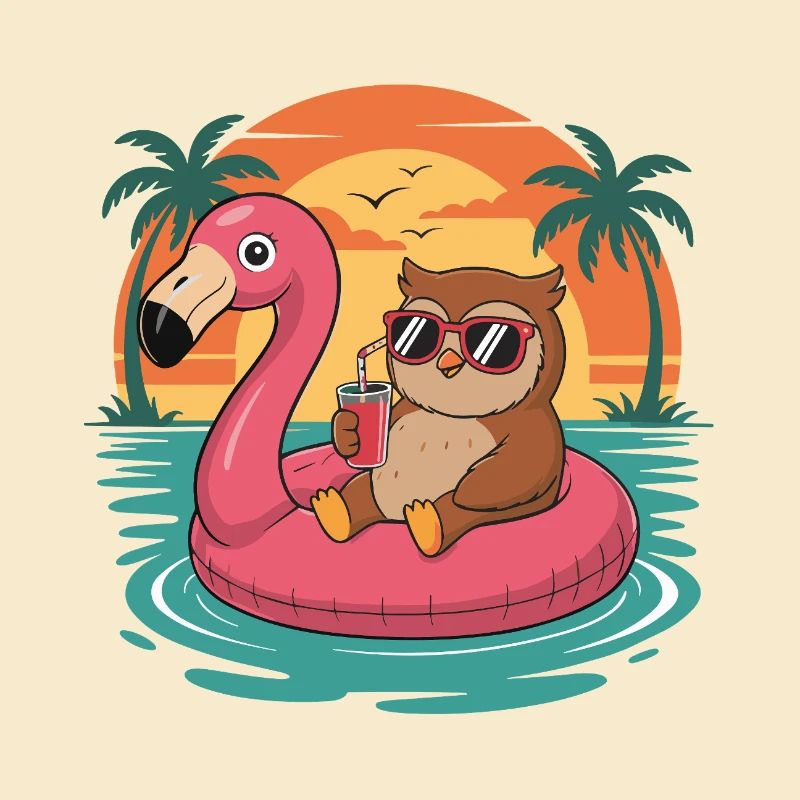 Lustiger Eulen-Tropensommer-Flamingo-Float