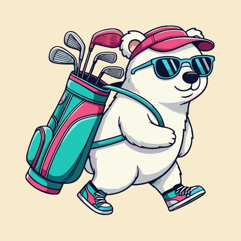 Lustiger Eisbär-Golfer Cartoon Cooles Golftier