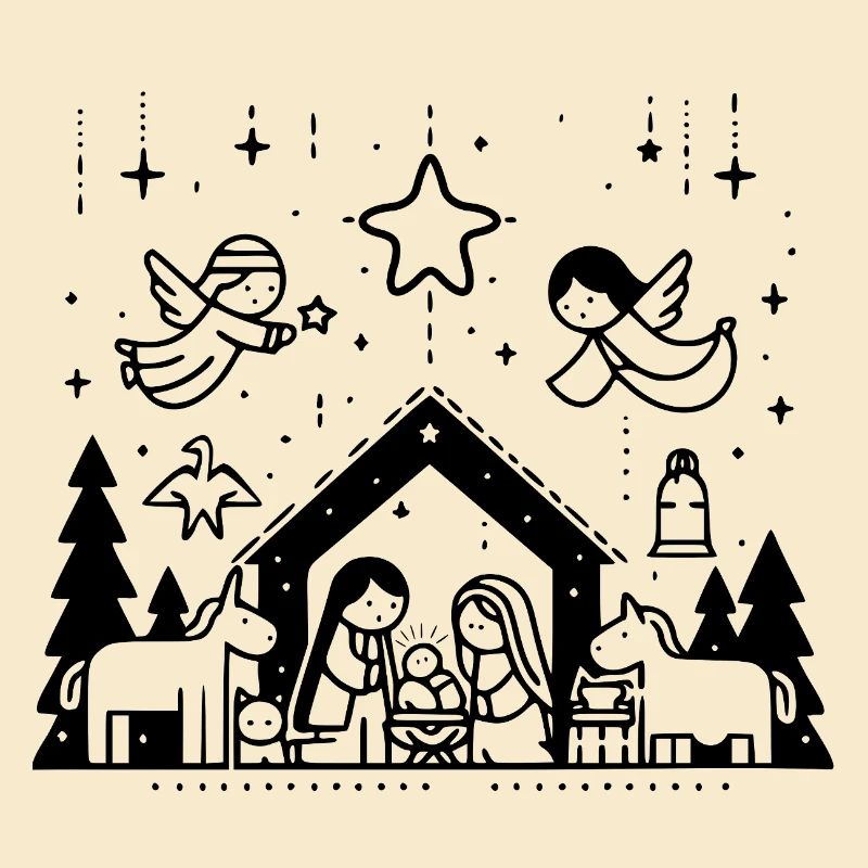 Weihnachtskrippe gezeichnet