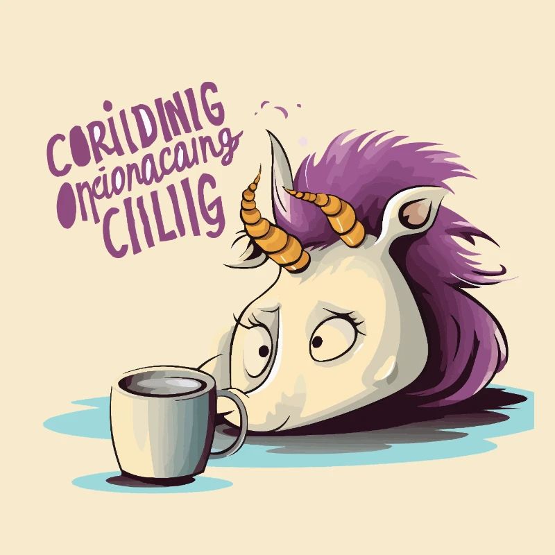 Weeping unicorn with coffee motif
