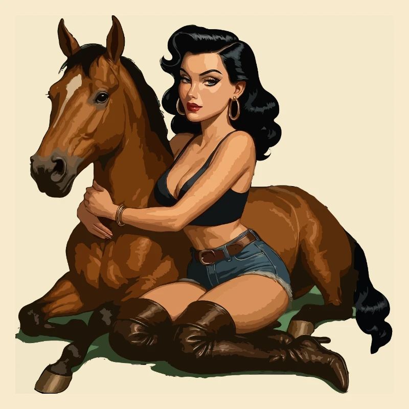 Pin-up Cavalier avec Cheval