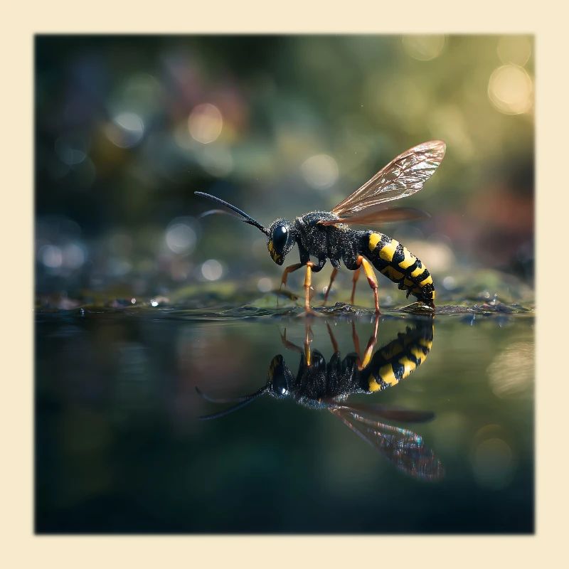 Wasp with Reflection Elegant Macro Photography