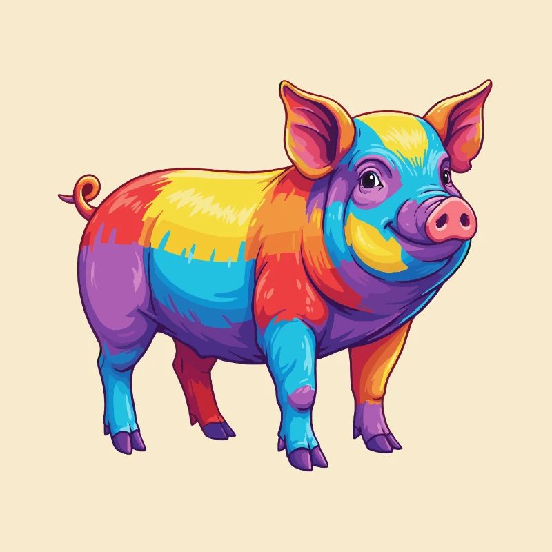 Buntes Schwein-Regenbogen-Pop-Art-Aquarell