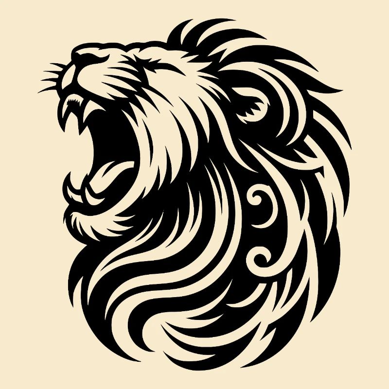 Roaring lion with elegant mane and teeth