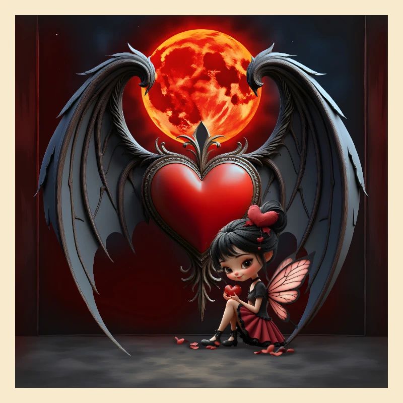 Winged Heart Under Red Moon