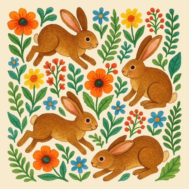 Watercolor Rabbits in Bloom