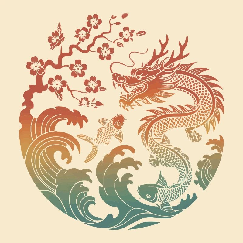 Conception du cercle Dragon & Koi