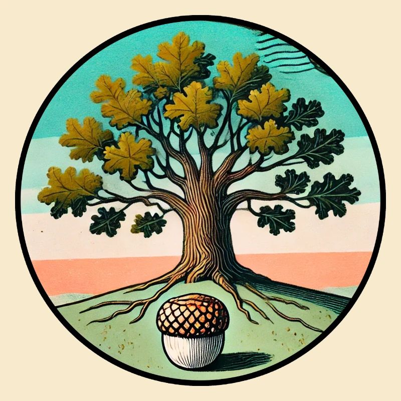 Retro-Baum des Lebens mit Eichel