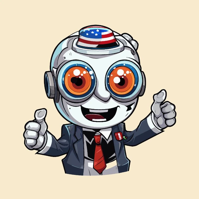 Robot-Maskottchen mit Flaggenhut