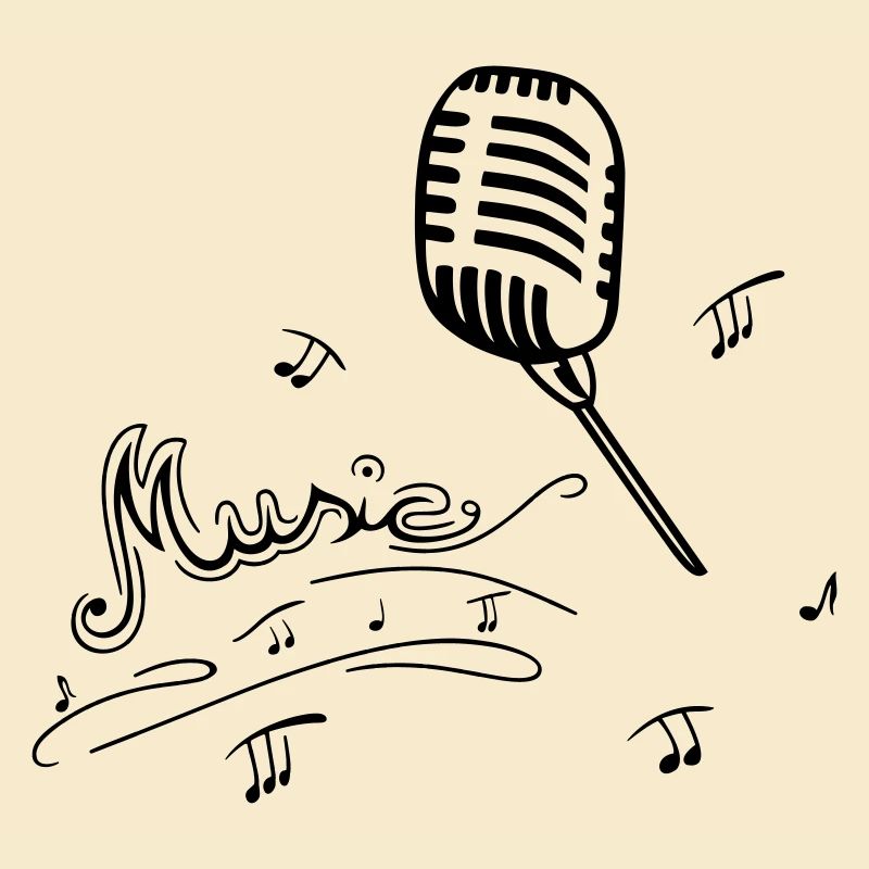 Microphone rétro avec notes de musique