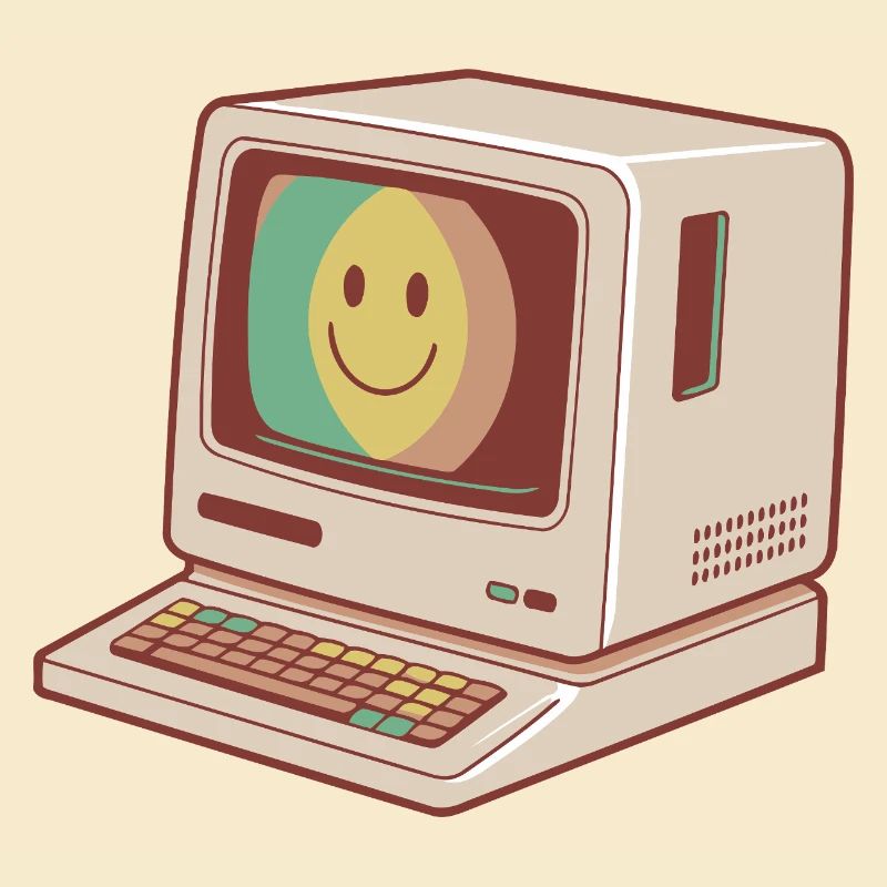 Retro Computer Smile Pastel Green Yellow Red