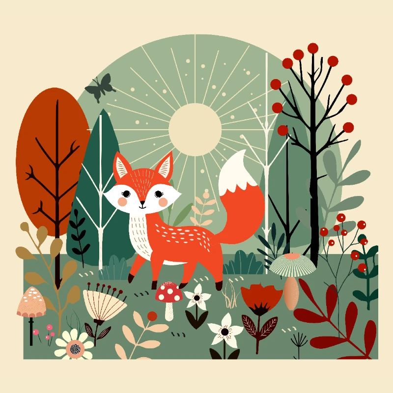 Cheerful fox in sunny forest