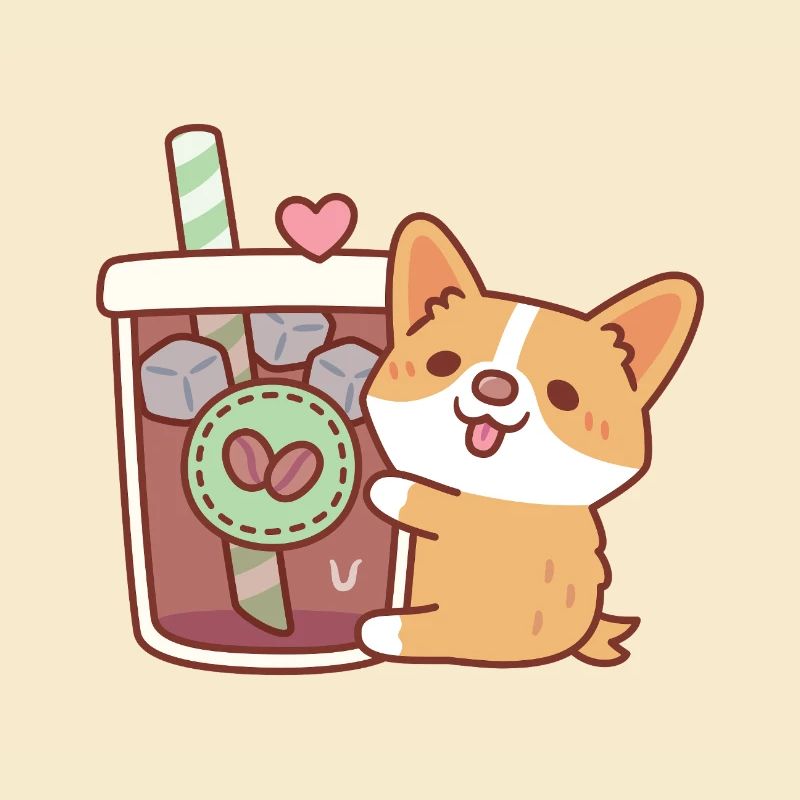 Süßer Corgi Welpe Umarmt Eiskaffee