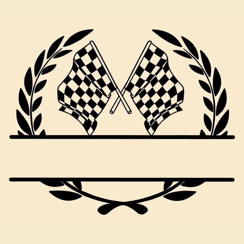Drapeau de course dans une couronne de laurier