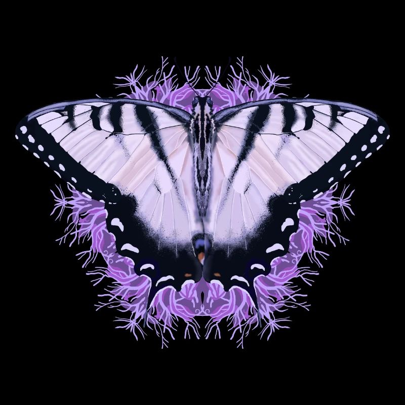 Weißer Schmetterling mit lila Blüte