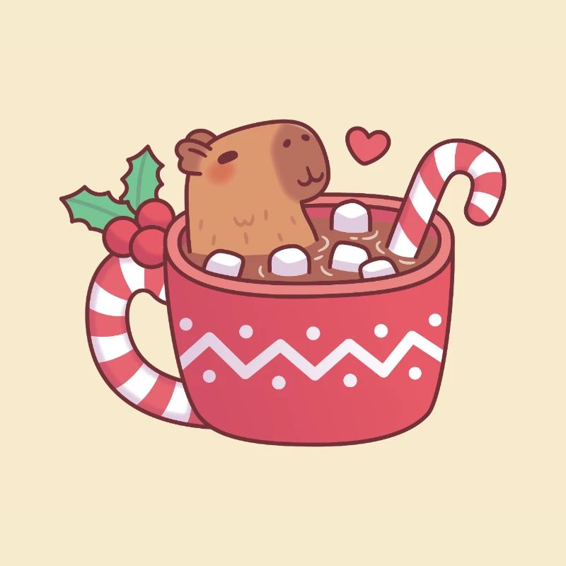 Cute Capybara Chilling In Hot Cocoa With Marshmall