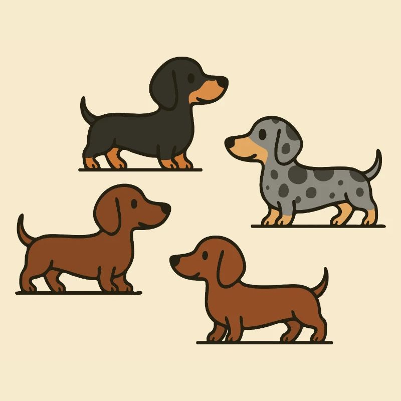 Dachshund Quartet: Spotted & Solid