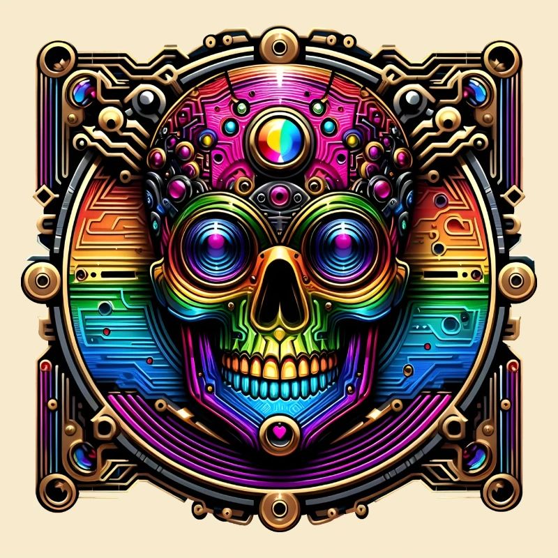 Cyberpunk Rainbow Skull Design