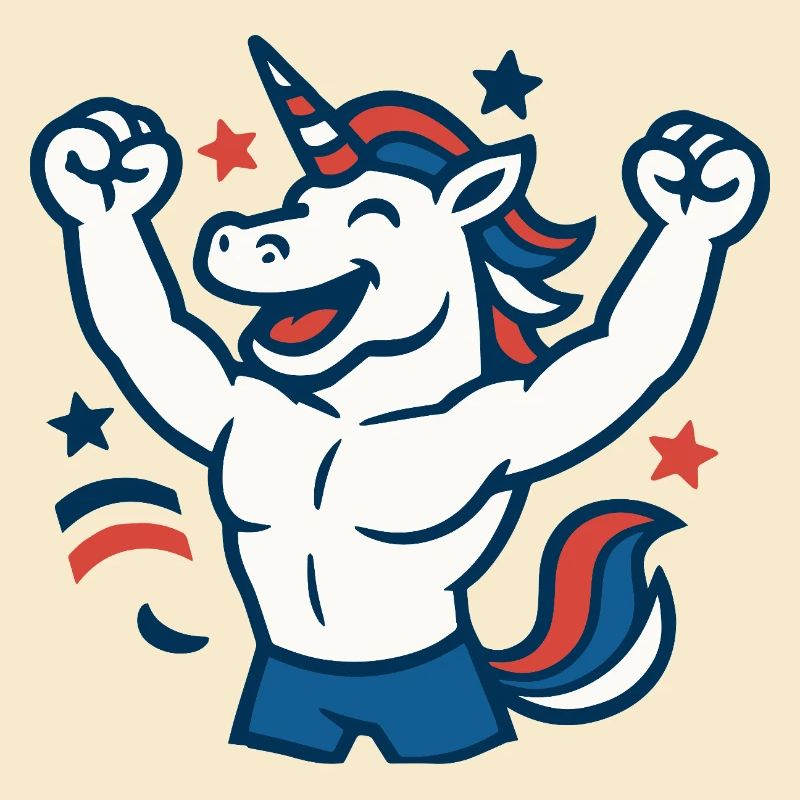 Frohes Einhorn-Maskottchen-Feiern Power Fun