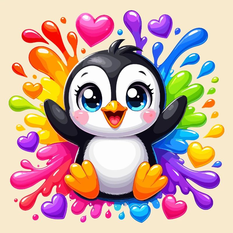 Éclaboussure de cœurs couleur de pingouin