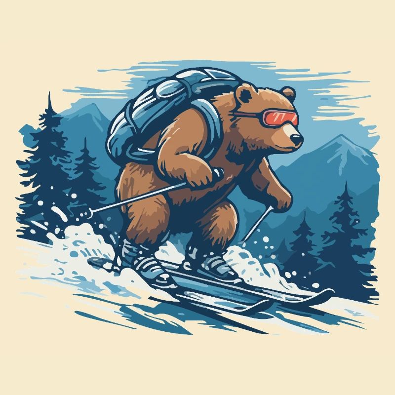 Bear ski tour through mountain forest