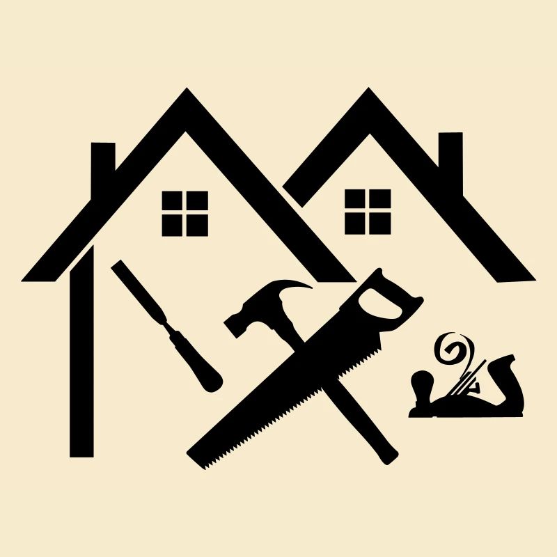 Logo charpentier maison scie à ciseau et raboteuse