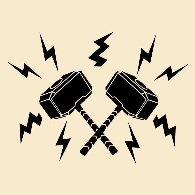 Two hammers of Thor around it lightning