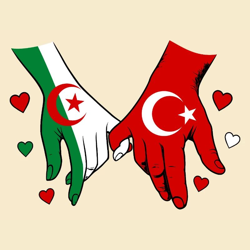 Algérie Drapeau Turc se tenant la main