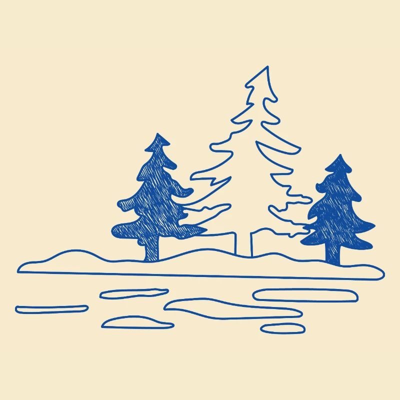 Abstract forest lake with pine trees
