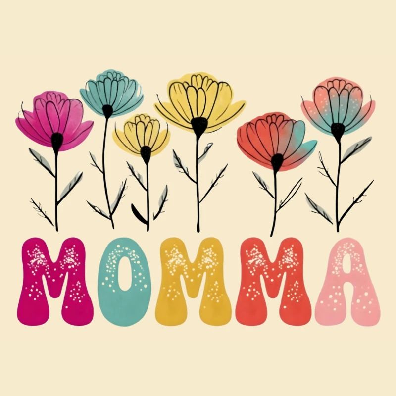 Lebendige Blumen-MOMMA-Typografie zum Muttertag