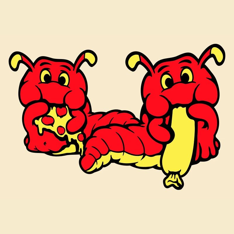 2 Raupen Wurm Glücklich Essend Pizza Wurst Essen