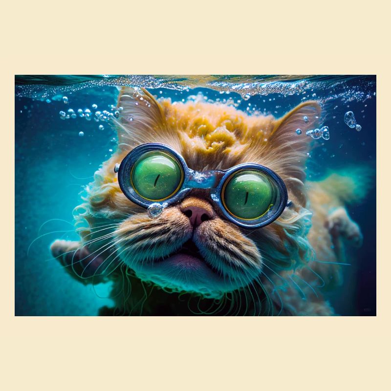 Hector le chat nageur à lunettes de plongée