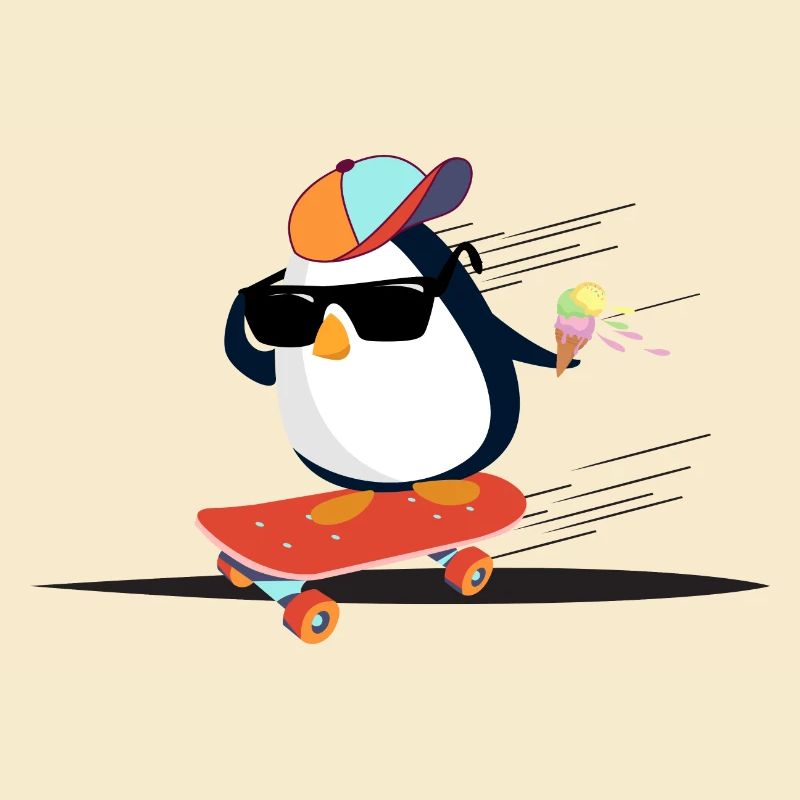 Cool penguin on skateboard
