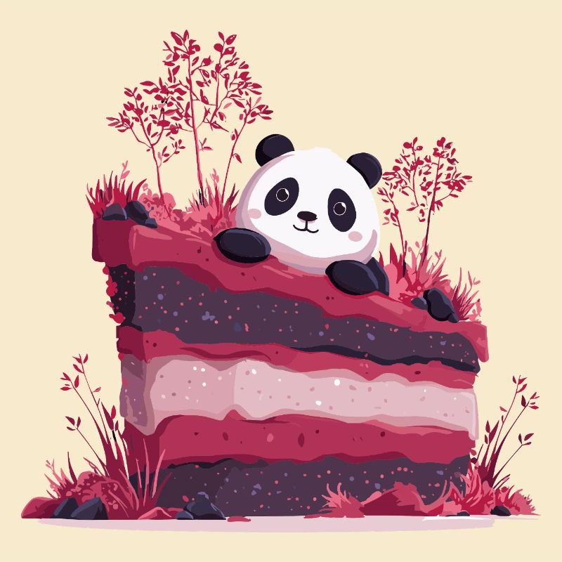 Panda on pink kitchen forest
